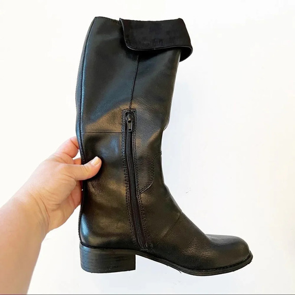 Nine West Black Leather Riding Boots 15” Tall Boot Suede Cuff Size 5M Pirate - Picture 2 of 8